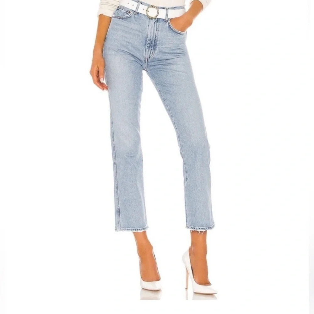 AGOLDE Pinch Waist High Rise Kick Jeans Womens Size 27 Raw Hem Ankle Crop Denim